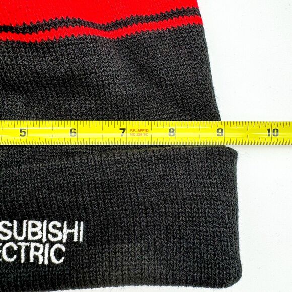 Mitsubishi Electric Black/Red Stripe Ski Beanie Hat Knit Pom Pom One Size OOAK - Picture 9 of 10